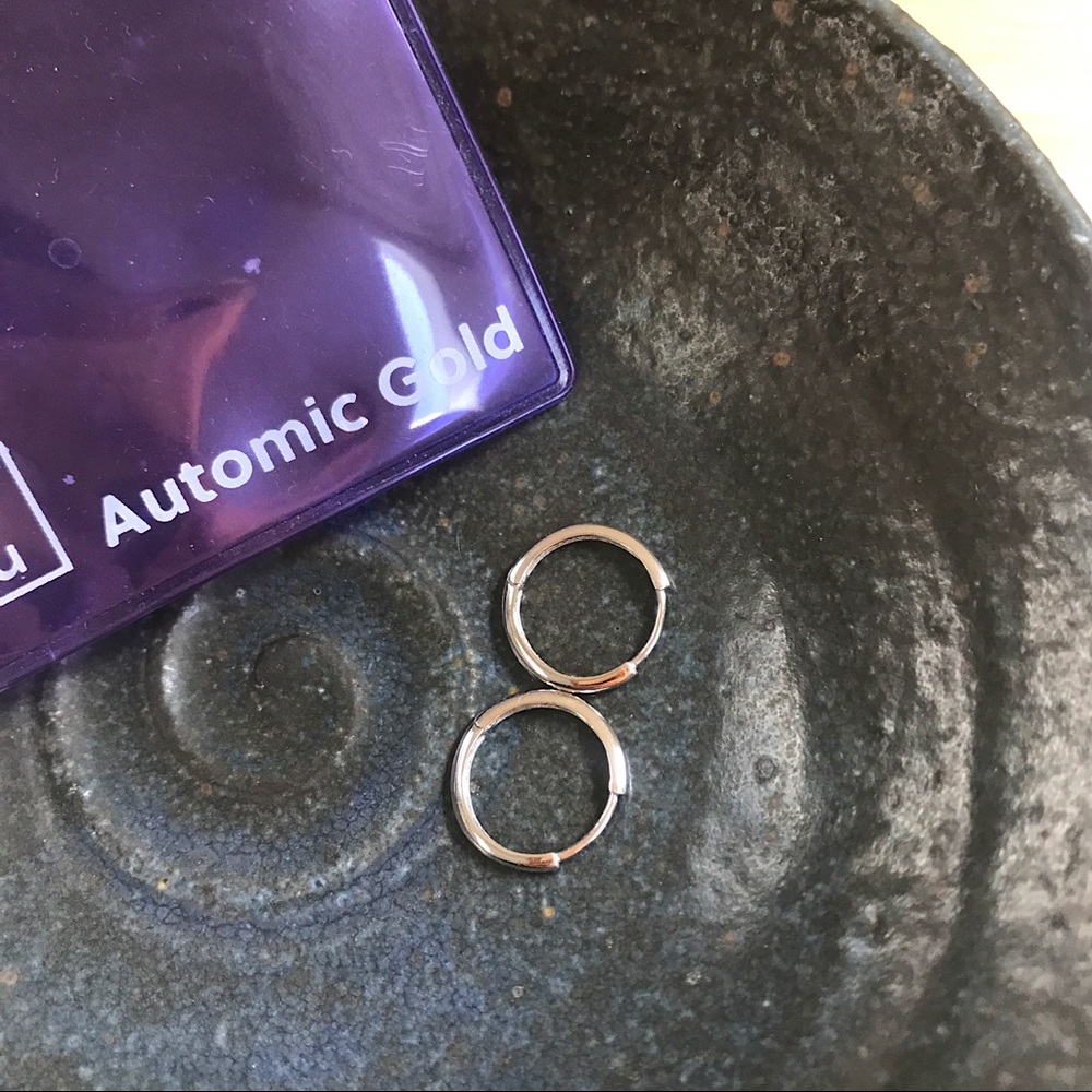 Automic Gold Medium Curvy Huggie Hoops Solid 14k White Gold